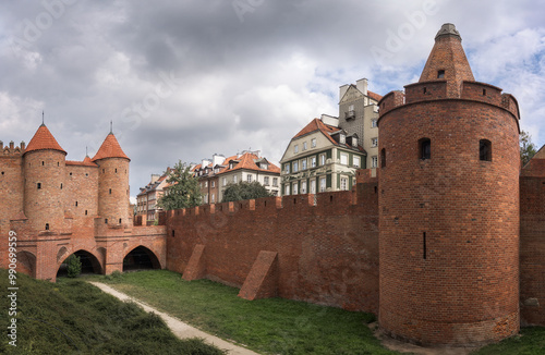 Historic Warsaw Barbican Fortification in Poland with Brick Walls, Poland photo