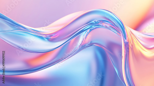 An iridescent fluid abstract image with vibrant colors in a smooth, flowing style on a soft gradient background. Concept of modern art photo