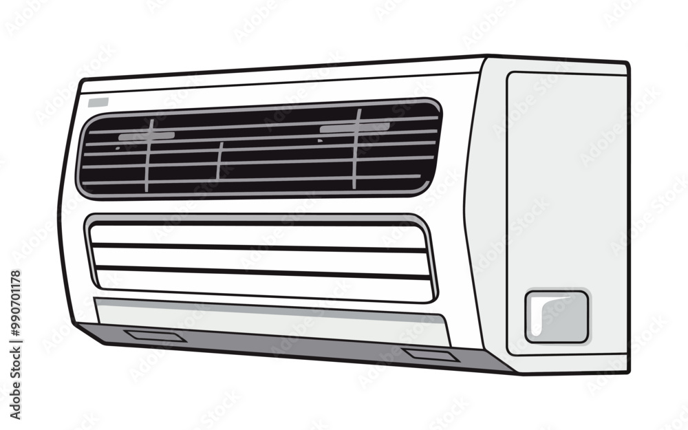 Vector illustration of a wall-mounted air conditioner unit in a clean ...