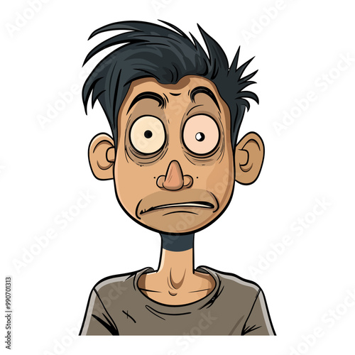 Vector illustration of a surprised young man with wide eyes and disheveled hair, perfect for comic, expressive, and humorous designs.
