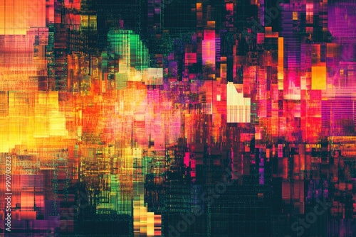 Wallpaper Mural Digital glitch texture with pixelated distortion and vibrant color shifts creating abstract patterns Torontodigital.ca