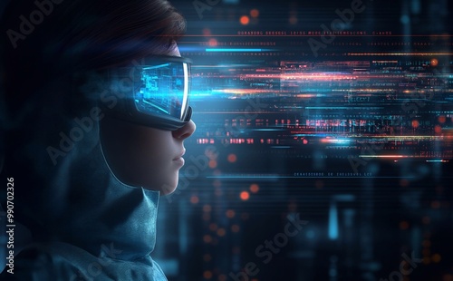  A man with VR Glasses Headset screen,