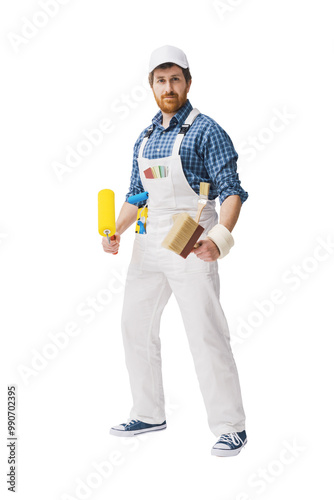 Bild auf Leinwand Confident house painter posing with work tools