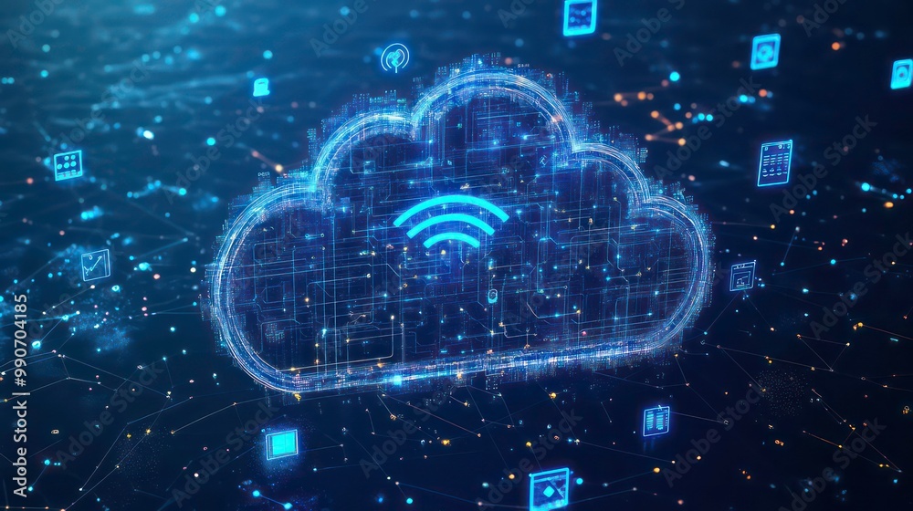 Digital cloud computing network with wifi signal. Digital cloud computing network with wifi signal.