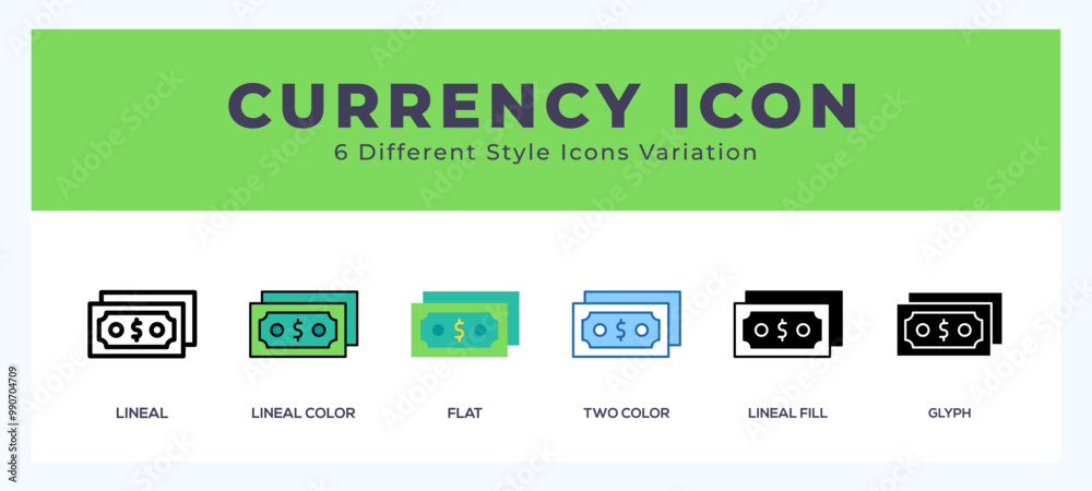 Currency icon set with different styles. Design elements for logo. Vector illustration. Currency icon set with different styles. Design elements for logo. Vector illustration.
