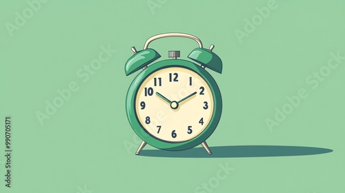 A green alarm clock on a green background. photo