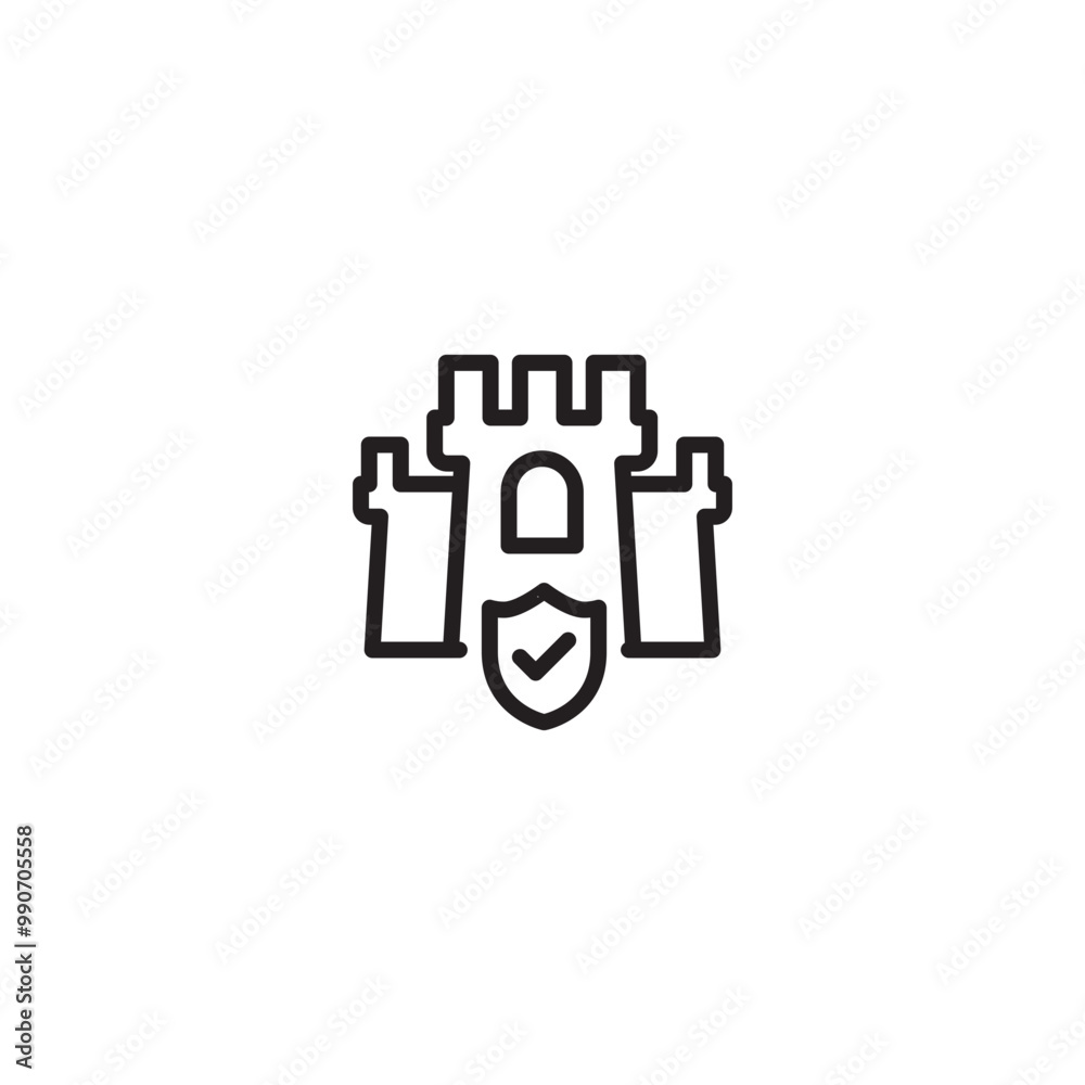 Icon of a castle with a shield. A castle protected by a shield, symbolizing safety and reliability. Editable icon. Icon of a castle with a shield. A castle protected by a shield, symbolizing safety and reliability. Editable icon.