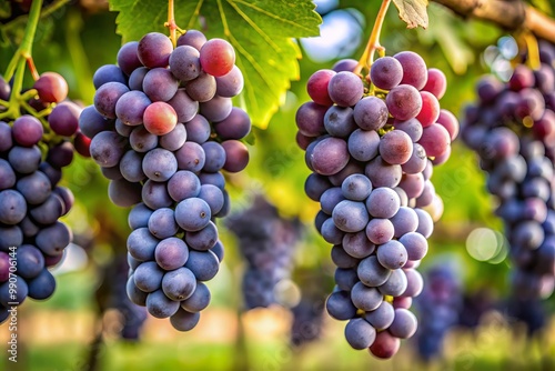 Plump, succulent catawba grapes cling to the vine, their deep purple hue accentuated by the sunlight, releasing a