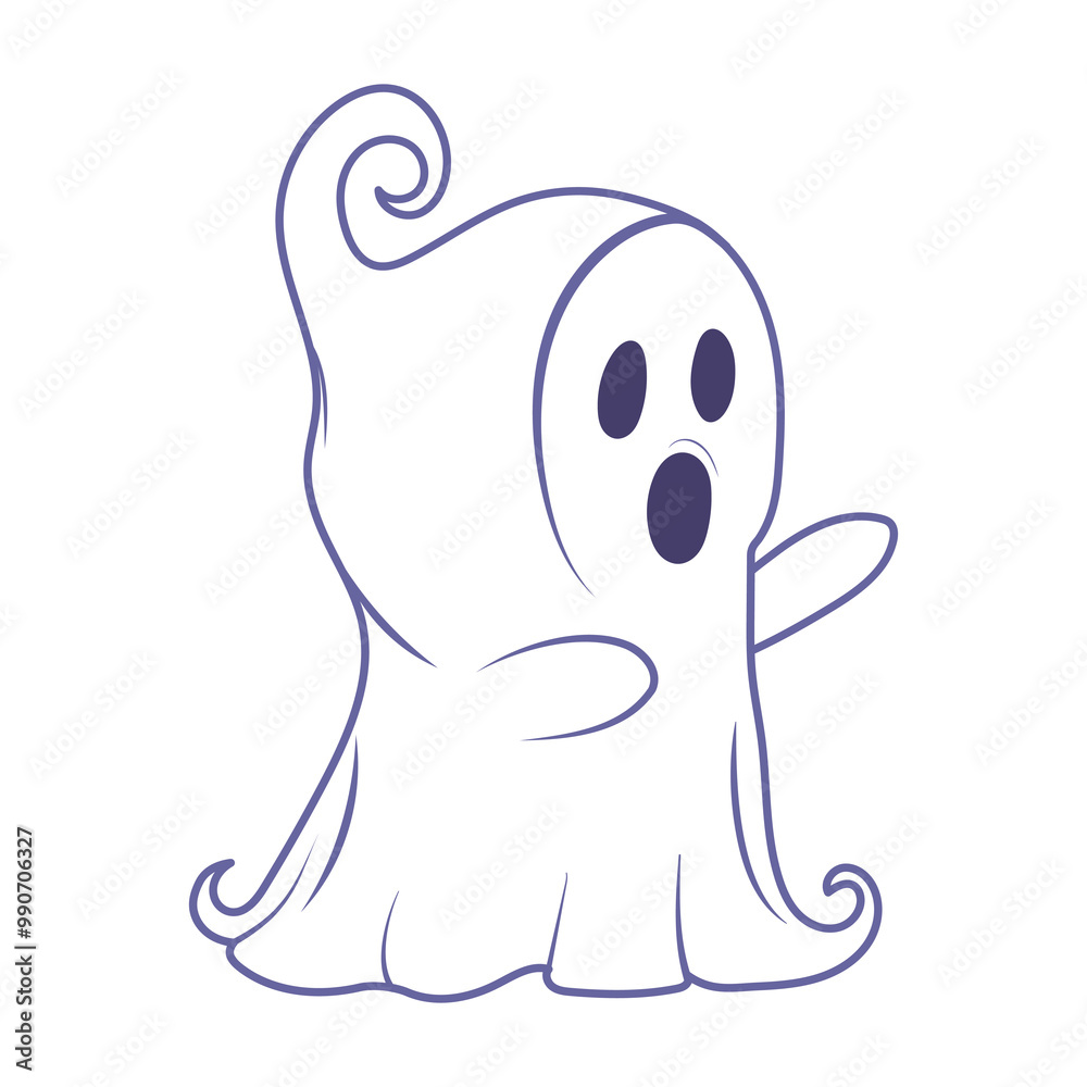 Obraz premium Halloween cute ghost in flat design. Spooky spirit in mask flying and scaring. Vector illustration isolated.