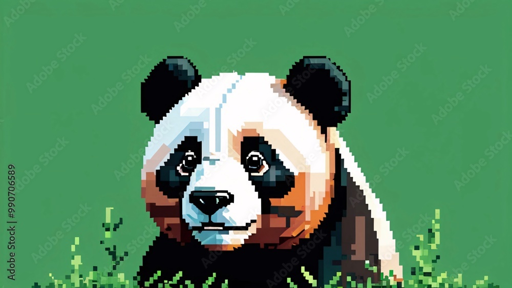 Pixelated Panda Bear with Green Background. Pixelated Panda Bear with Green Background.
