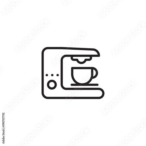 A simple line drawing of a coffee maker on icon. A single-line drawing of a coffee maker with a cup placed underneath. Editable icon.