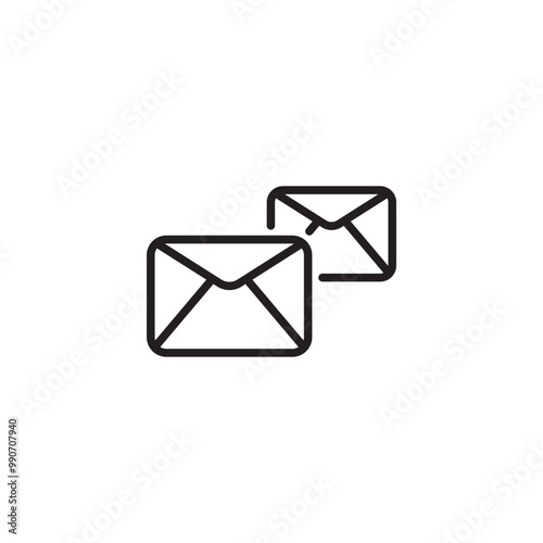 Simple icon of two envelopes. A black line art icon of two envelopes side by side. Editable icon.