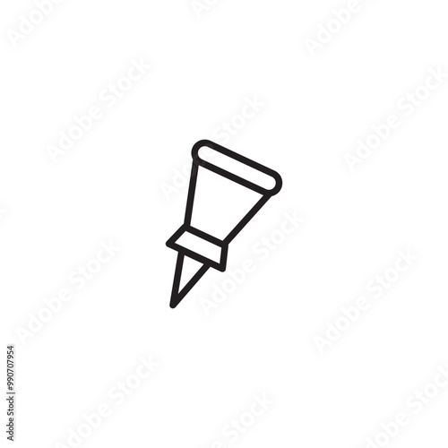 Simple icon of a push pin. A black line art icon of a push pin with a sharp point. Editable icon.