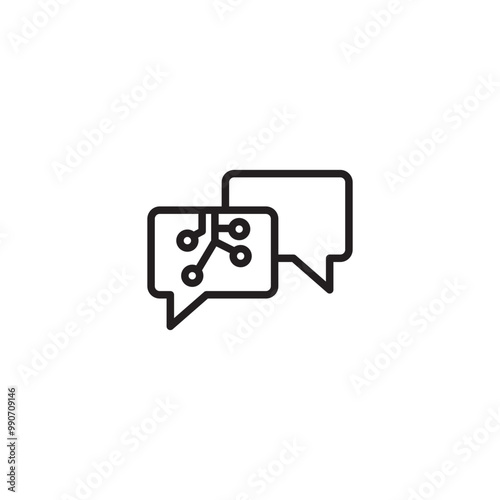 Two chat bubbles, one with a circuit board inside on icon. Connecting minds through tech-enabled conversations. Editable icon.