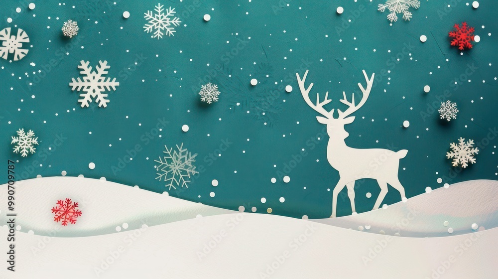 Christmas-themed paper template with snowflakes and reindeer Christmas-themed paper template with snowflakes and reindeer