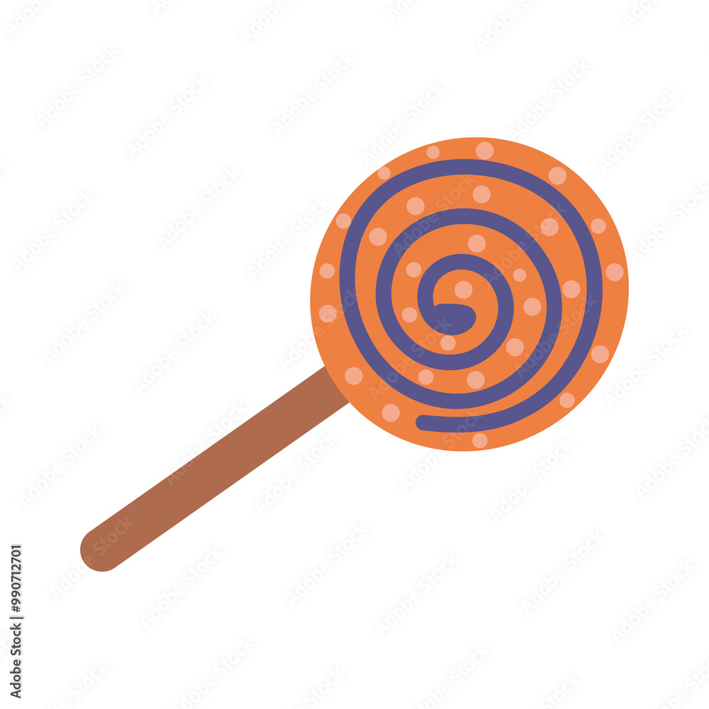 Halloween candy in flat design. Orange stripe swirl lollipop for holiday. Vector illustration isolated. Halloween candy in flat design. Orange stripe swirl lollipop for holiday. Vector illustration isolated.
