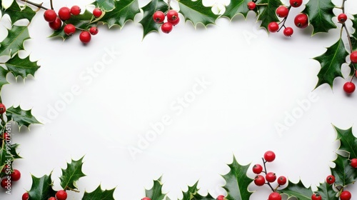 Modern Christmas page border with stylized holly decorations