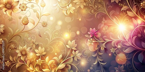 Wallpaper with deep gradients floral motifs and shimmering light effect