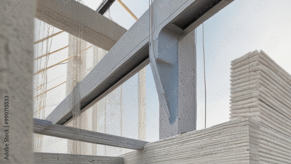 Fototapeta premium 3D printed property under construction, illustrating futuristic building technology