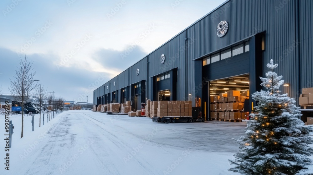 Cold Storage Warehouse in Winter Setting Cold Storage Warehouse in Winter Setting