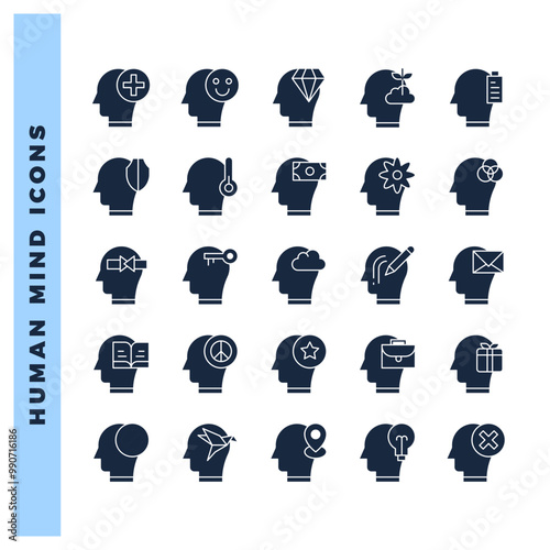 25 Human Mind Glyph icon pack. vector illustration.
