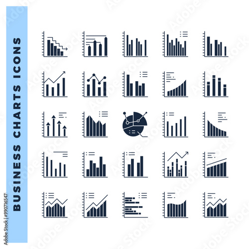 25 Business Chart and Diagram Glyph icon pack. vector illustration.