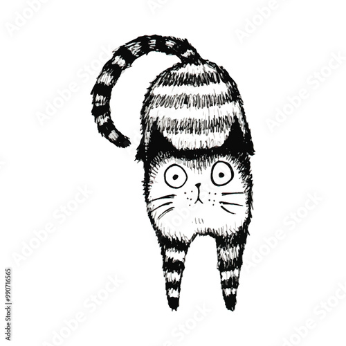 Vector illustration sketch of funny cat on white background