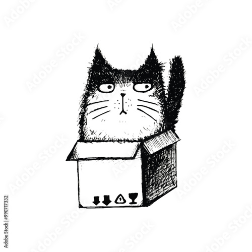 Vector illustration sketch of funny cat on white background
