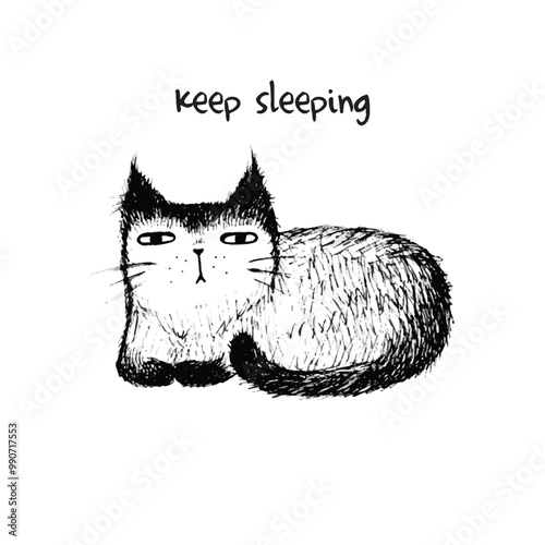 Vector illustration sketch of funny cat on white background