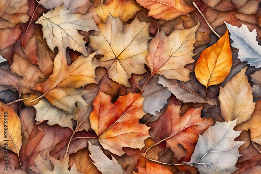 Assorted Autumn Leaves in Warm Earthy Tones Background, A close-up view of various autumn leaves in warm, earthy hues, showcasing the beauty of fall Assorted Autumn Leaves in Warm Earthy Tones Background, A close-up view of various autumn leaves in warm, earthy hues, showcasing the beauty of fall