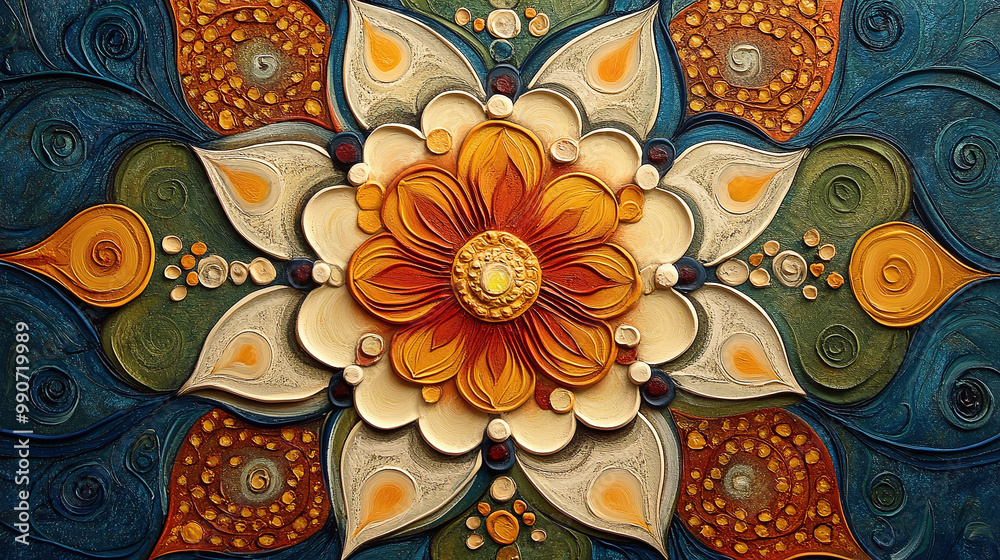 Rangoli texture background, top view, flat lay