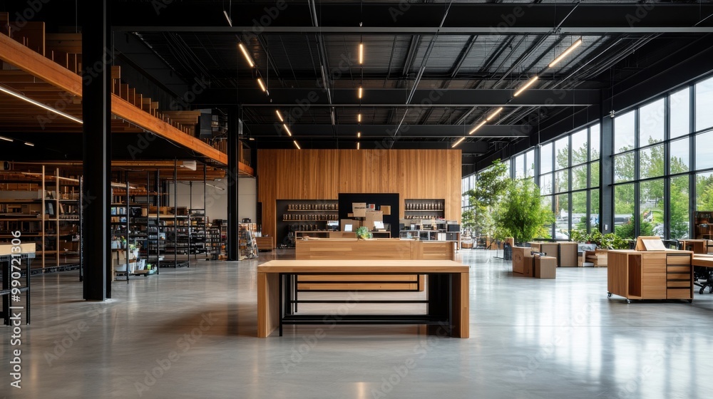Modern Workspace with Wooden Elements and Natural Light Modern Workspace with Wooden Elements and Natural Light