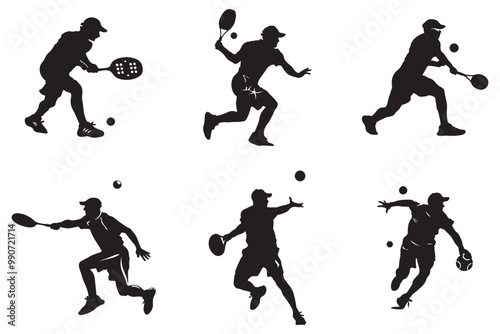 Black Pickleball Vector Silhouettes,"
"Stylized Pickleball Player Silhouette Vector Art,