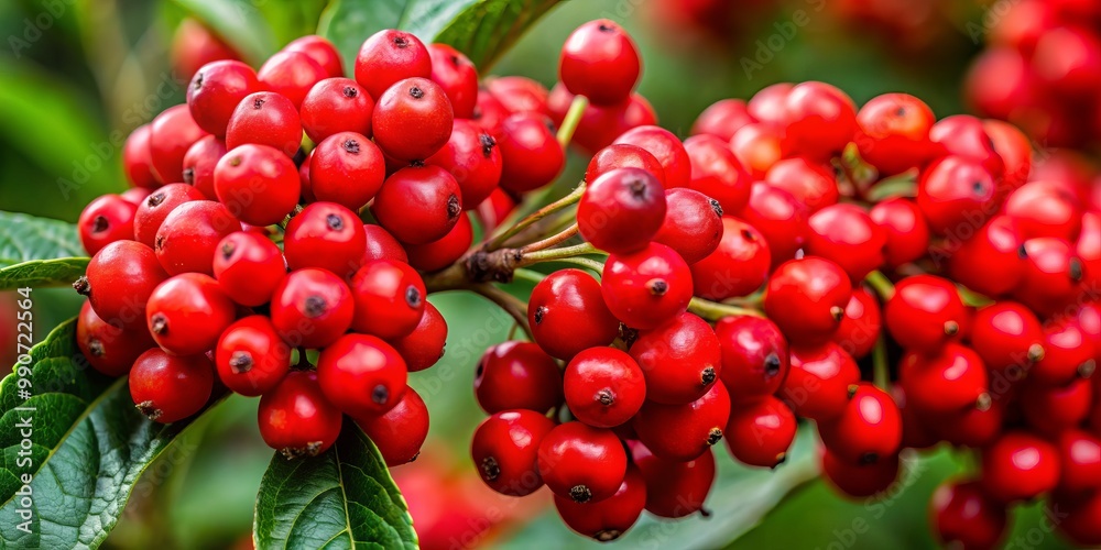 Vibrant red berries boast glossy exteriors and prominent seeds, serving as a warning to avoid handling, sampling, or