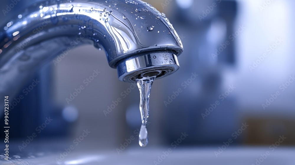 Close-up of a bathroom sink faucet with water dripping steadily from a visible crack in the pipe Close-up of a bathroom sink faucet with water dripping steadily from a visible crack in the pipe
