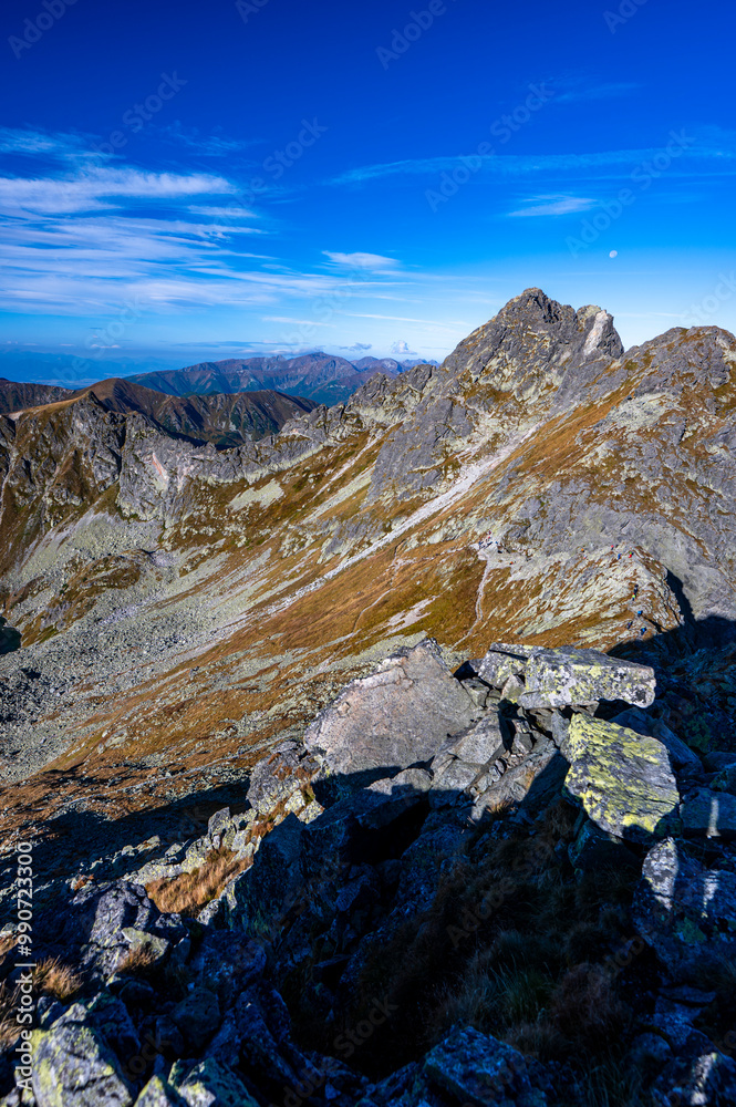 Panorama of the Tatra Mountains from the Eagle's Path trail. The most difficult and dangerous public path in the entire Tatras. Panorama of the Tatra Mountains from the Eagle's Path trail. The most difficult and dangerous public path in the entire Tatras.