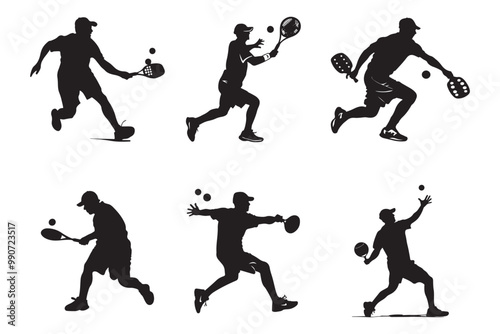 Black Pickleball Vector Silhouettes,"
"Stylized Pickleball Player Silhouette Vector Art,"