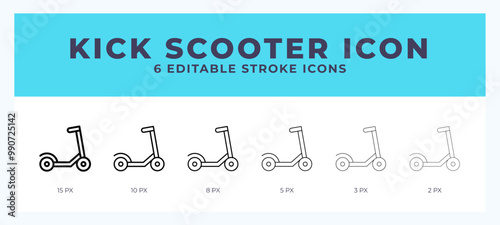 Kick scooter line icon illustrations with editable strokes.