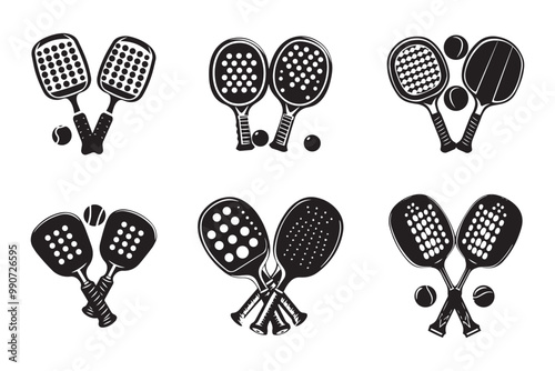 Pickleball Paddle Set with Ball Silhouette Art,"
"Iconic Pickleball Paddle and Ball Silhouette Illustration."