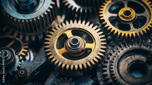 The photo shows a bunch of gears, all different sizes, meshing together. It's a reminder that complex systems are made up of many interconnected parts.