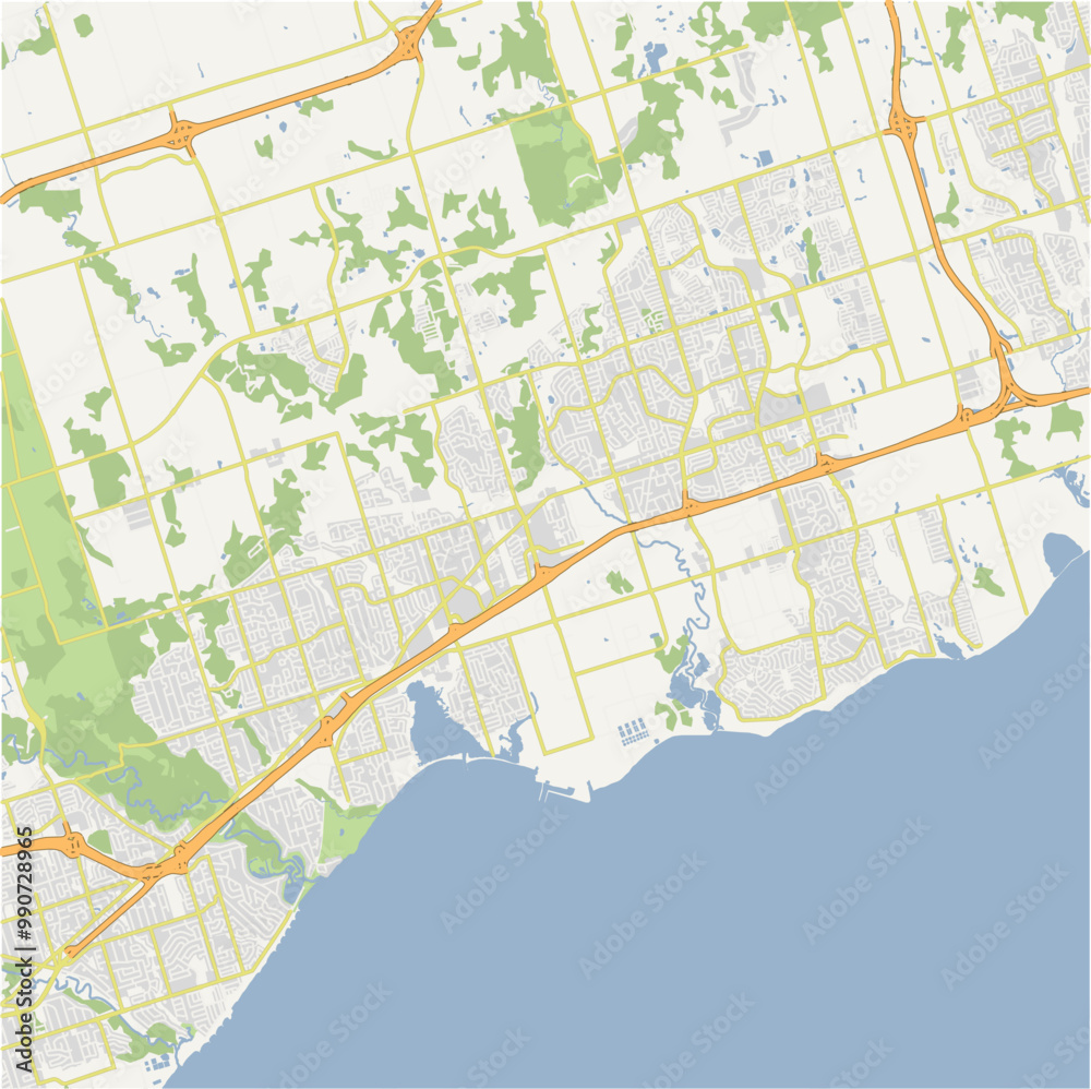 Map of Ajax - Pickering in Canada in a normal road map style. Contains layered vector with roads water, parks, etc. Map of Ajax - Pickering in Canada in a normal road map style. Contains layered vector with roads water, parks, etc.