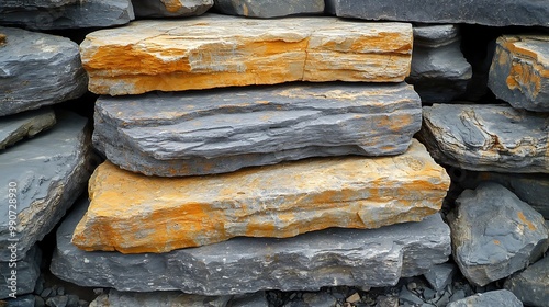 A close-up view of weathered rocks, each rock showing hyper-realistic detail in texture and color, forming a rugged background.