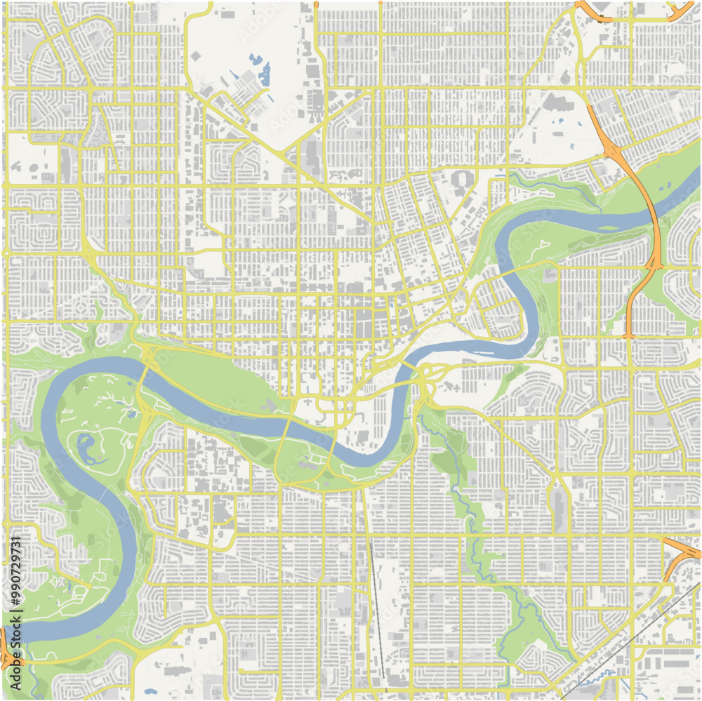 Fototapeta premium Map of Edmonton center in Canada in a normal road map style. Contains layered vector with roads water, parks, etc.