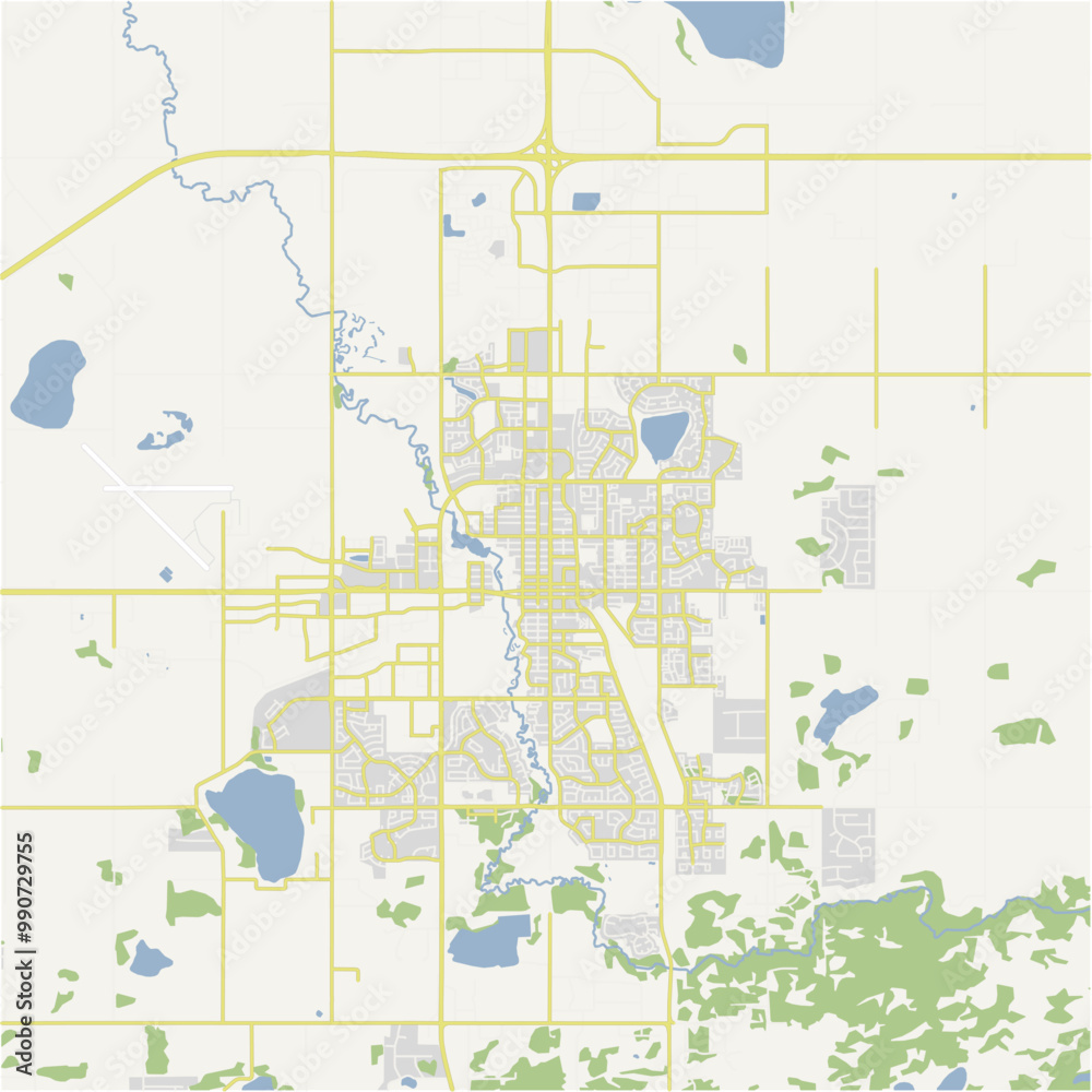 Fototapeta premium Map of Grande Prairie in Canada in a normal road map style. Contains layered vector with roads water, parks, etc.