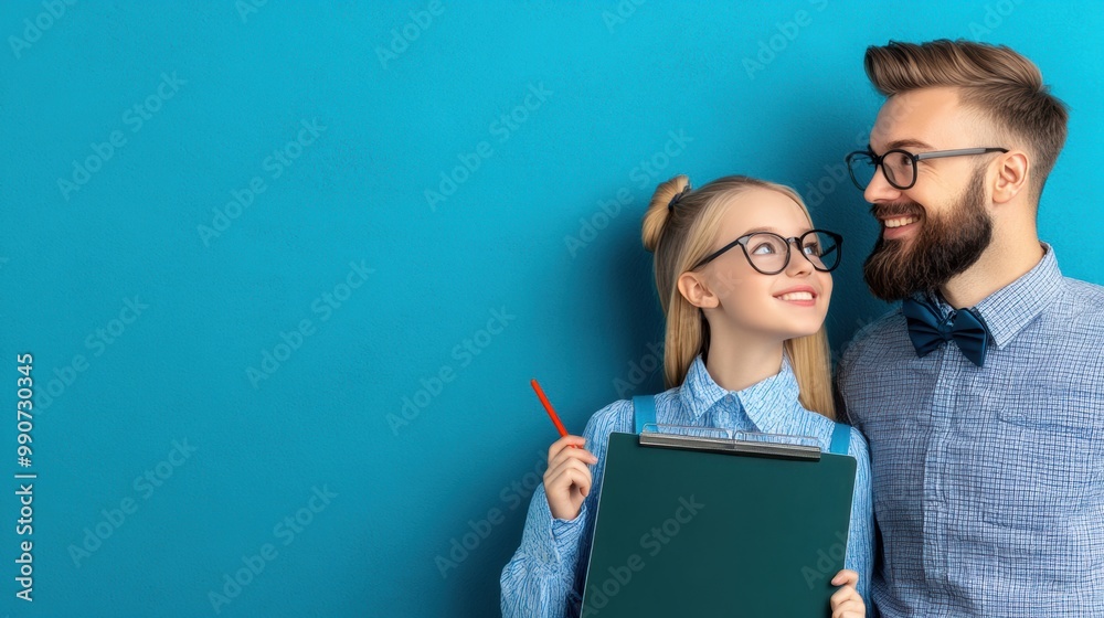 A man and woman standing next to each other with a clipboard, AI A man and woman standing next to each other with a clipboard, AI