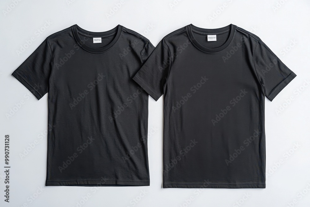 A photo of a plain t-shirt with creases and folds on the front and back, against a colored background. The texture of the fabric and the cut of the t-shirt are clearly visible, perfect for a clothing A photo of a plain t-shirt with creases and folds on the front and back, against a colored background. The texture of the fabric and the cut of the t-shirt are clearly visible, perfect for a clothing