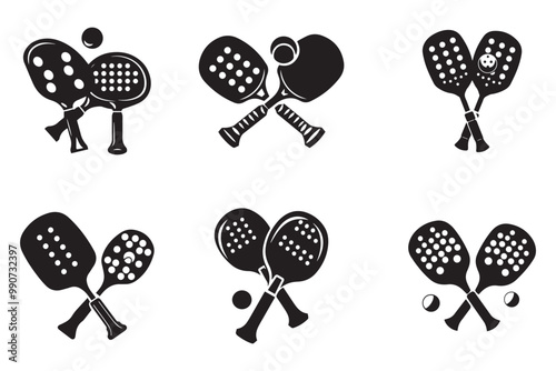 Pickleball Paddle Set with Ball Silhouette Art,"
"Iconic Pickleball Paddle and Ball Silhouette Illustration."