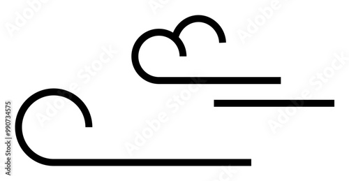 Simple black wind symbols on a white background, signifying air movement or breeze. Ideal for weather icons, navigation, environmental themes, simplistic designs, and vector art. Minimalist style.