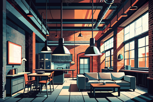 Stylish Modern Loft Apartment Interior with Industrial Design Elements