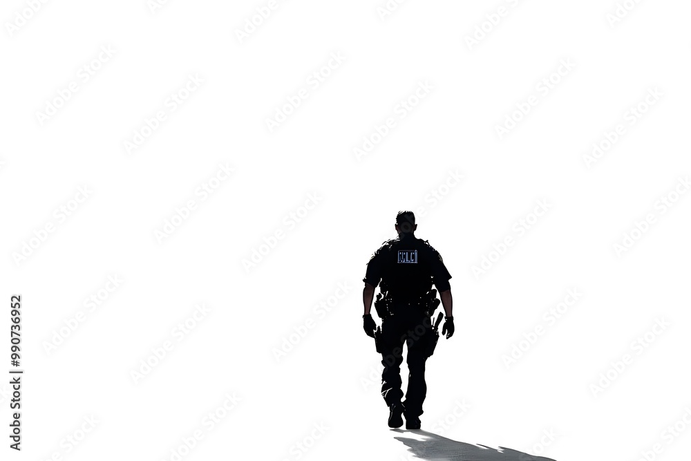 Silhouette of a Police Officer Walking Away